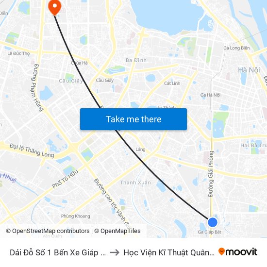 Dải Đỗ Số 1 Bến Xe Giáp Bát to Học Viện Kĩ Thuật Quân Sự map