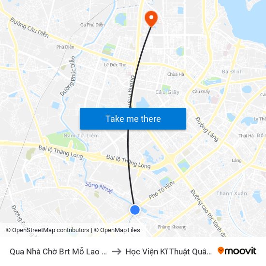 Qua Nhà Chờ Brt Mỗ Lao 30m to Học Viện Kĩ Thuật Quân Sự map