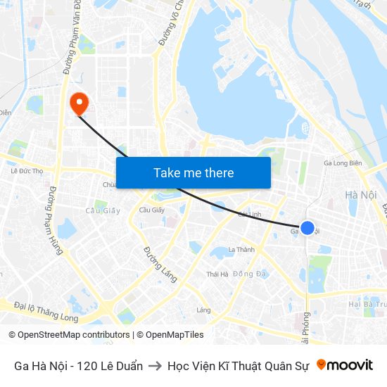 Ga Hà Nội - 120 Lê Duẩn to Học Viện Kĩ Thuật Quân Sự map