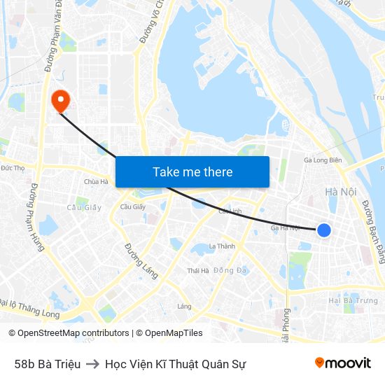 58b Bà Triệu to Học Viện Kĩ Thuật Quân Sự map