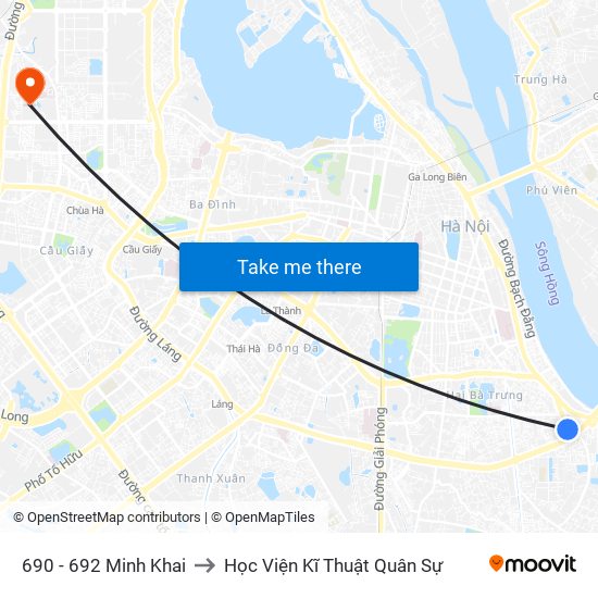 690 - 692 Minh Khai to Học Viện Kĩ Thuật Quân Sự map