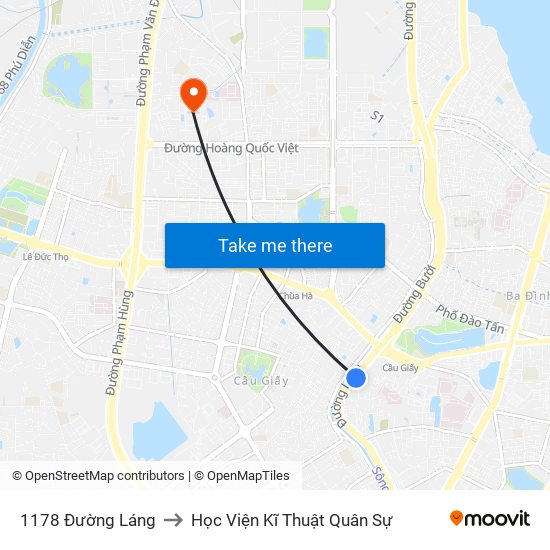 1178 Đường Láng to Học Viện Kĩ Thuật Quân Sự map