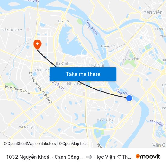 1032 Nguyễn Khoái - Cạnh Công Ty Gốm Sứ Thanh Trì to Học Viện Kĩ Thuật Quân Sự map