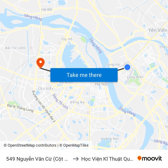 549 Nguyễn Văn Cừ (Cột Trước) to Học Viện Kĩ Thuật Quân Sự map