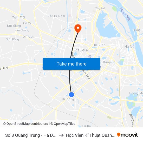 Số 8 Quang Trung - Hà Đông to Học Viện Kĩ Thuật Quân Sự map