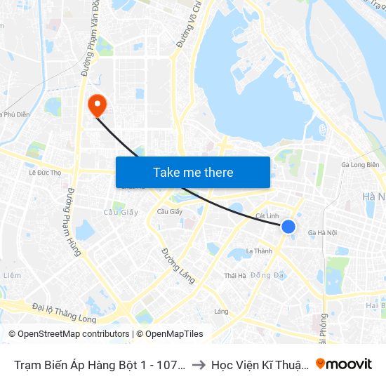 Trạm Biến Áp Hàng Bột 1 - 107 Tôn Đức Thắng to Học Viện Kĩ Thuật Quân Sự map