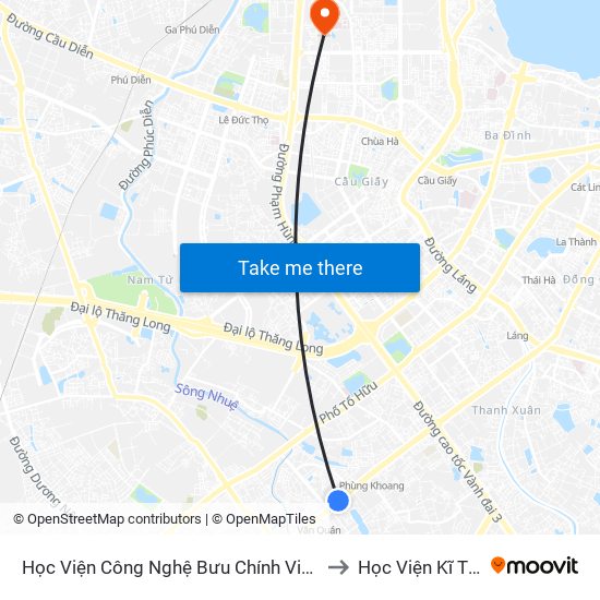 Học Viện Công Nghệ Bưu Chính Viễn Thông - Trần Phú (Hà Đông) to Học Viện Kĩ Thuật Quân Sự map