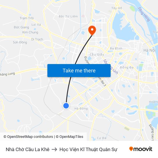 Nhà Chờ Cầu La Khê to Học Viện Kĩ Thuật Quân Sự map