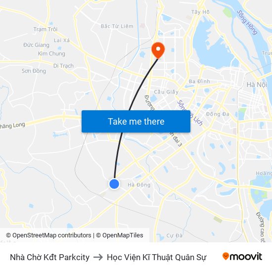 Nhà Chờ Kđt Parkcity to Học Viện Kĩ Thuật Quân Sự map