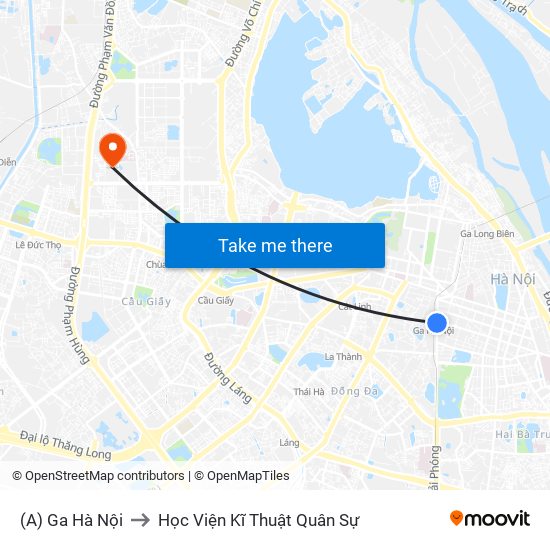 (A) Ga Hà Nội to Học Viện Kĩ Thuật Quân Sự map