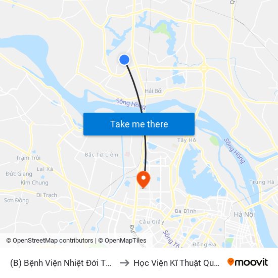 (B) Bệnh Viện Nhiệt Đới Tw Cs2 to Học Viện Kĩ Thuật Quân Sự map