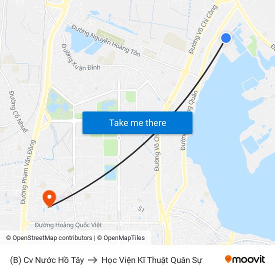 (B) Cv Nước Hồ Tây to Học Viện Kĩ Thuật Quân Sự map