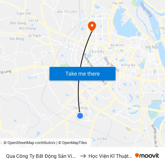 Qua Công Ty Bất Động Sản Vietinevest 40m to Học Viện Kĩ Thuật Quân Sự map