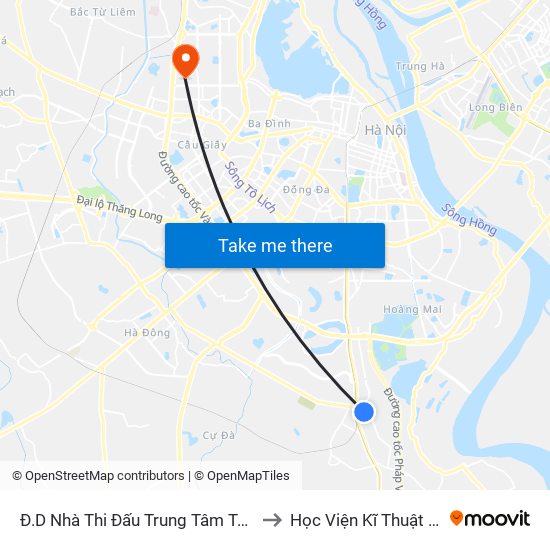 Đ.D Nhà Thi Đấu Trung Tâm Tdtt Thanh Trì to Học Viện Kĩ Thuật Quân Sự map