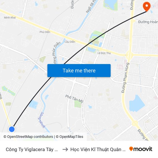 Công Ty Viglacera Tây Mỗ to Học Viện Kĩ Thuật Quân Sự map