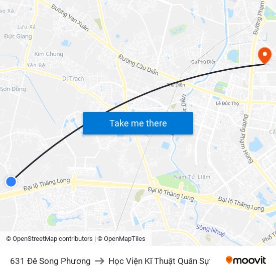 631 Đê Song Phương to Học Viện Kĩ Thuật Quân Sự map