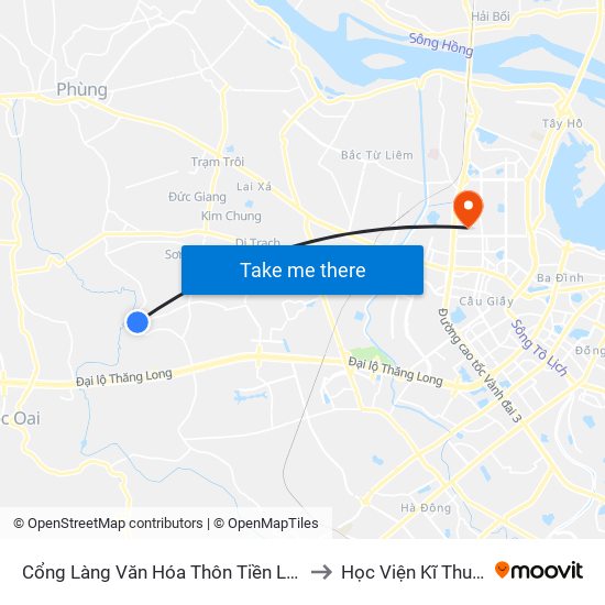 Cổng Làng Văn Hóa Thôn Tiền Lệ - Đê Song Phương to Học Viện Kĩ Thuật Quân Sự map