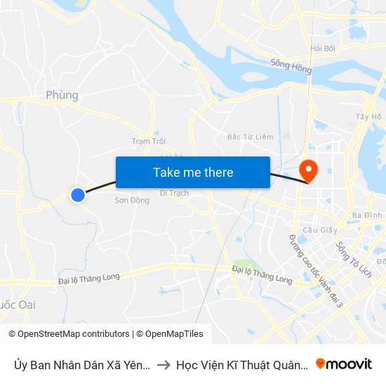 Ủy Ban Nhân Dân Xã Yên Sở to Học Viện Kĩ Thuật Quân Sự map