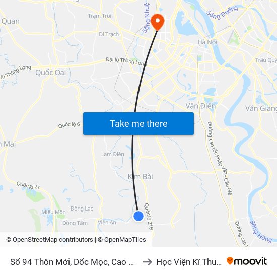 Số 94 Thôn Mới, Dốc Mọc, Cao Dương - Tỉnh Lộ 429 to Học Viện Kĩ Thuật Quân Sự map