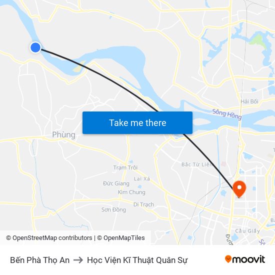 Bến Phà Thọ An to Học Viện Kĩ Thuật Quân Sự map