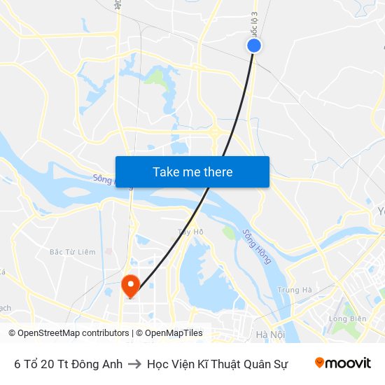 6 Tổ 20 Tt Đông Anh to Học Viện Kĩ Thuật Quân Sự map