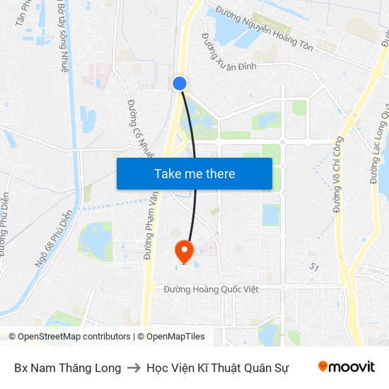 Bx Nam Thăng Long to Học Viện Kĩ Thuật Quân Sự map