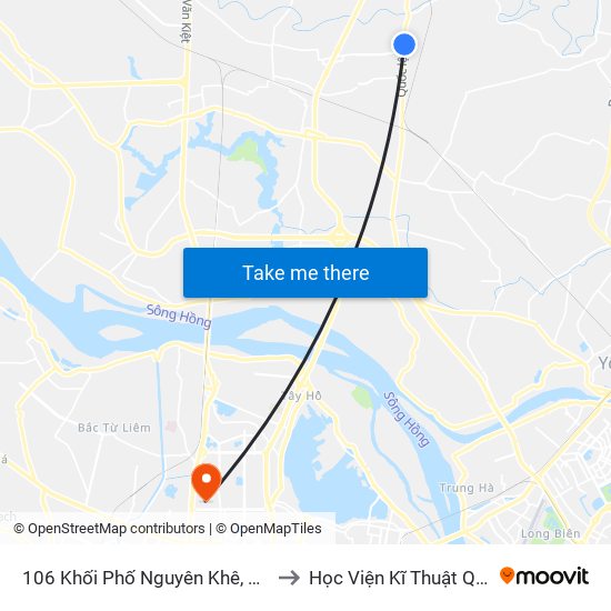 106 Khối Phố Nguyên Khê, Đông Anh to Học Viện Kĩ Thuật Quân Sự map