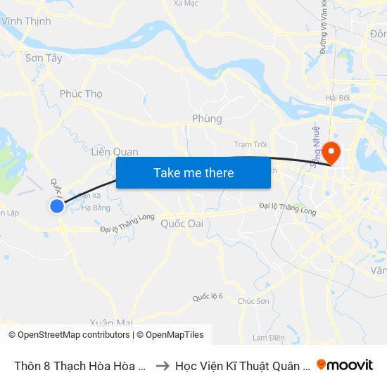 Thôn 8 Thạch Hòa Hòa Lạc to Học Viện Kĩ Thuật Quân Sự map