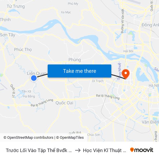 Trước Lối Vào Tập Thể Bvđk Thạch Thất to Học Viện Kĩ Thuật Quân Sự map