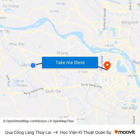 Qua Cổng Làng Thúy Lai to Học Viện Kĩ Thuật Quân Sự map