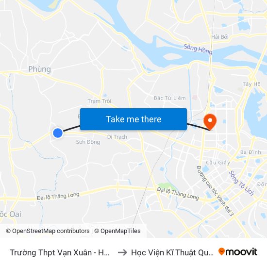 Trường Thpt Vạn Xuân - Hoài Đức to Học Viện Kĩ Thuật Quân Sự map