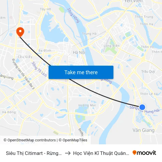 Siêu Thị Citimart - Rừng Cọ to Học Viện Kĩ Thuật Quân Sự map