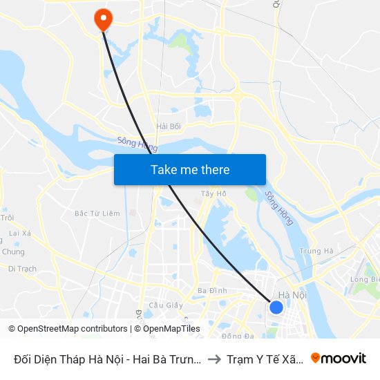 Đối Diện Tháp Hà Nội - Hai Bà Trưng (Cạnh 56 Hai Bà Trưng) to Trạm Y Tế Xã Tiền Phong map