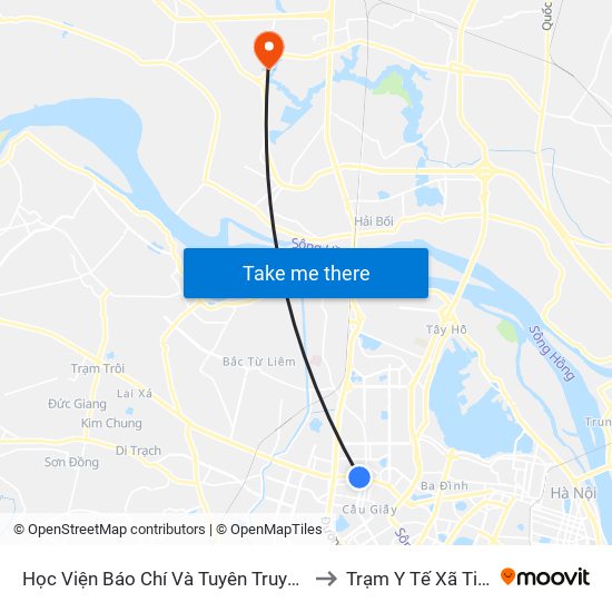 Học Viện Báo Chí Và Tuyên Truyền - 36 Xuân Thủy to Trạm Y Tế Xã Tiền Phong map