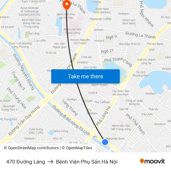 470 Đường Láng to Bệnh Viện Phụ Sản Hà Nội map