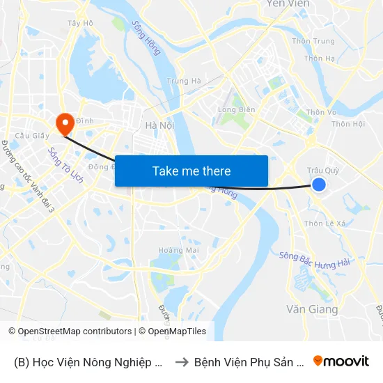 (B) Học Viện Nông Nghiệp Việt Nam to Bệnh Viện Phụ Sản Hà Nội map