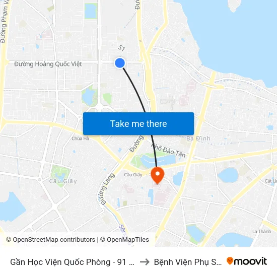 Gần Học Viện Quốc Phòng - 91 Hoàng Quốc Việt to Bệnh Viện Phụ Sản Hà Nội map
