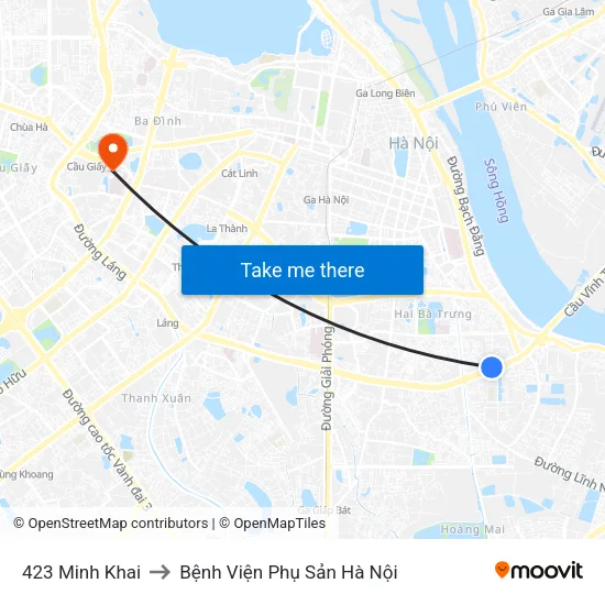 423 Minh Khai to Bệnh Viện Phụ Sản Hà Nội map