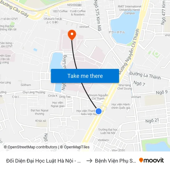 Đối Diện Đại Học Luật Hà Nội - Nguyễn Chí Thanh to Bệnh Viện Phụ Sản Hà Nội map