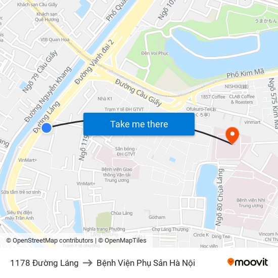 1178 Đường Láng to Bệnh Viện Phụ Sản Hà Nội map