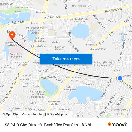 Số 94 Ô Chợ Dừa to Bệnh Viện Phụ Sản Hà Nội map