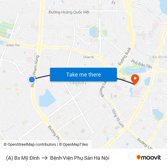 (A) Bx Mỹ Đình to Bệnh Viện Phụ Sản Hà Nội map