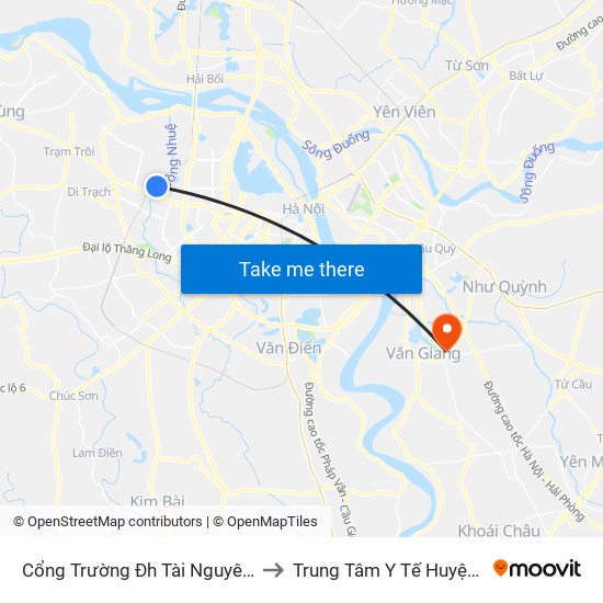 Cổng Trường Đh Tài Nguyên Môi Trường to Trung Tâm Y Tế Huyện Văn Giang map