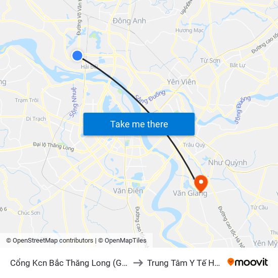 Cổng Kcn Bắc Thăng Long (Gần Cầu Vượt Bộ Hành) to Trung Tâm Y Tế Huyện Văn Giang map