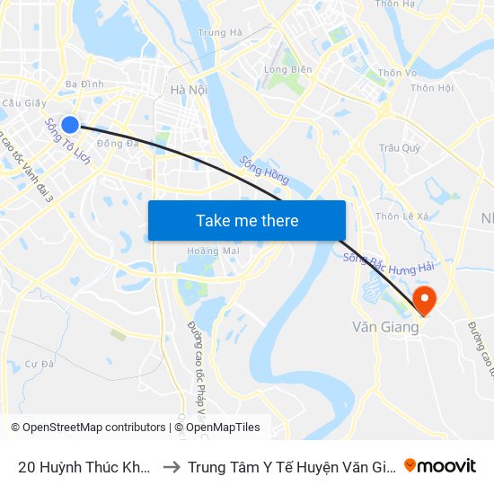 20 Huỳnh Thúc Kháng to Trung Tâm Y Tế Huyện Văn Giang map