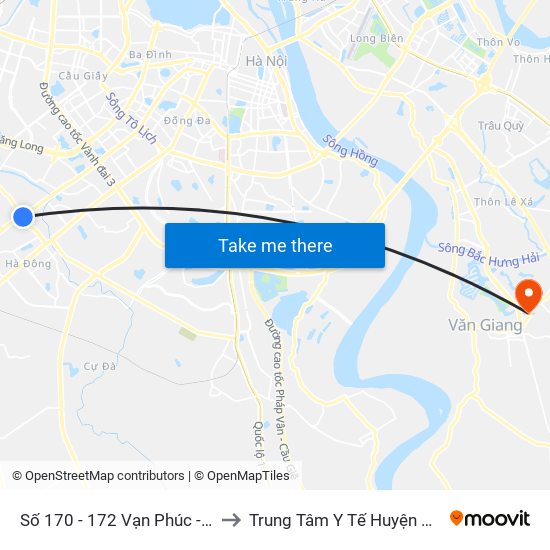 Số 170 - 172 Vạn Phúc - Hà Đông to Trung Tâm Y Tế Huyện Văn Giang map