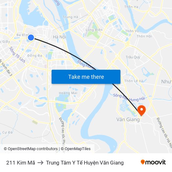 211 Kim Mã to Trung Tâm Y Tế Huyện Văn Giang map