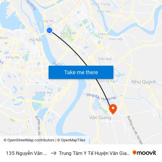 135 Nguyễn Văn Cừ to Trung Tâm Y Tế Huyện Văn Giang map