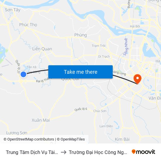 Trung Tâm Dịch Vụ Tài Chính Bộ Tài Chính to Trường Đại Học Công Nghệ Giao Thông Vận Tải map