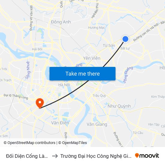 Đối Diện Cổng Làng Tiêu Sơn to Trường Đại Học Công Nghệ Giao Thông Vận Tải map